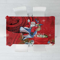 Funny Santa Riding Shark Tablecloth Polynesian Tribal Christmas Spirit - Polynesian Pride