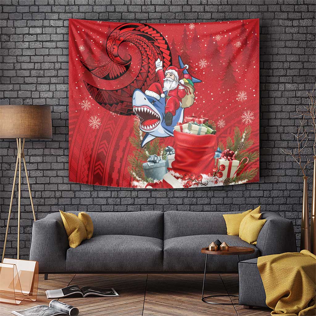 Funny Santa Riding Shark Tapestry Polynesian Tribal Christmas Spirit - Polynesian Pride