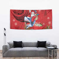 Funny Santa Riding Shark Tapestry Polynesian Tribal Christmas Spirit - Polynesian Pride