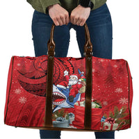 Funny Santa Riding Shark Travel Bag Polynesian Tribal Christmas Spirit LT9 Red - Polynesian Pride