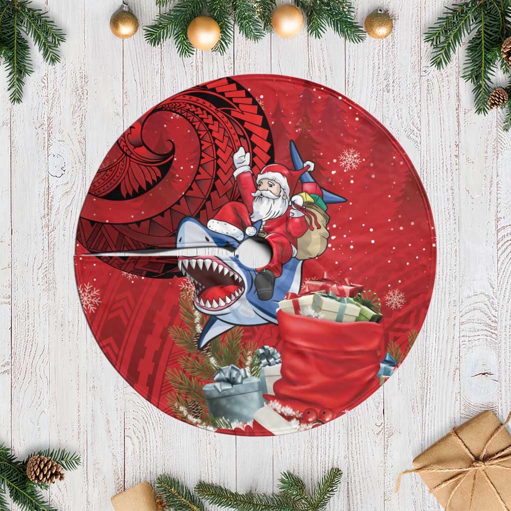 Funny Santa Riding Shark Tree Skirt Polynesian Tribal Christmas Spirit LT9 Casual Red - Polynesian Pride