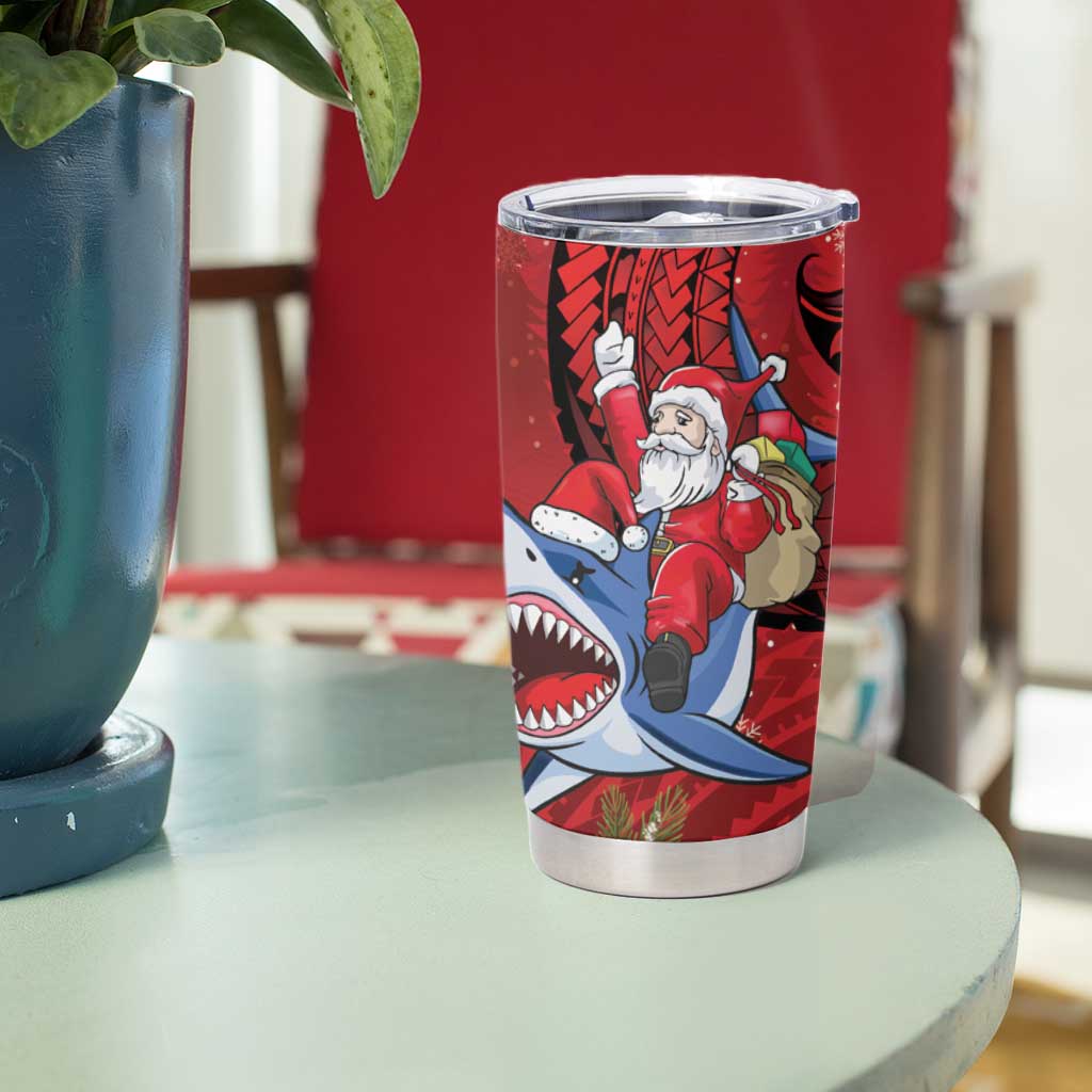 Funny Santa Riding Shark Tumbler Cup Polynesian Tribal Christmas Spirit LT9 - Polynesian Pride