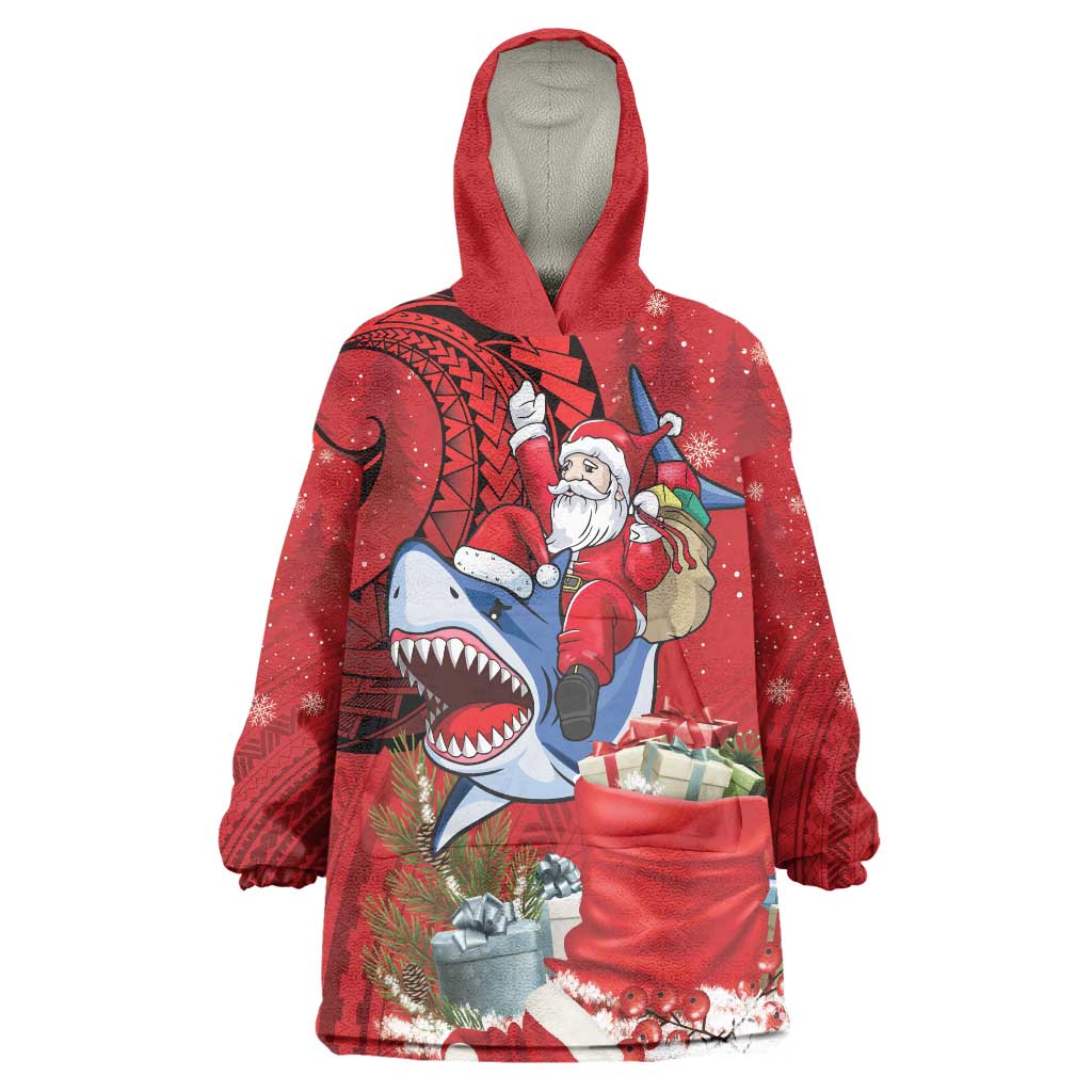 Funny Santa Riding Shark Wearable Blanket Hoodie Polynesian Tribal Christmas Spirit - Polynesian Pride