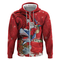 Funny Santa Riding Shark Zip Hoodie Polynesian Tribal Christmas Spirit LT9 Zip Hoodie Red - Polynesian Pride