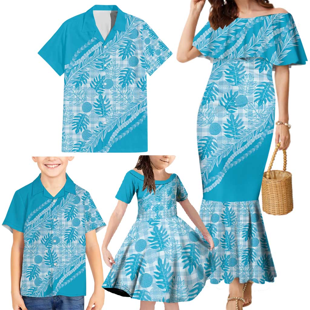 Hawaii Breadfruit Palaka Family Matching Mermaid Dress and Hawaiian Shirt Polu Maile Lei - Polynesian Pride