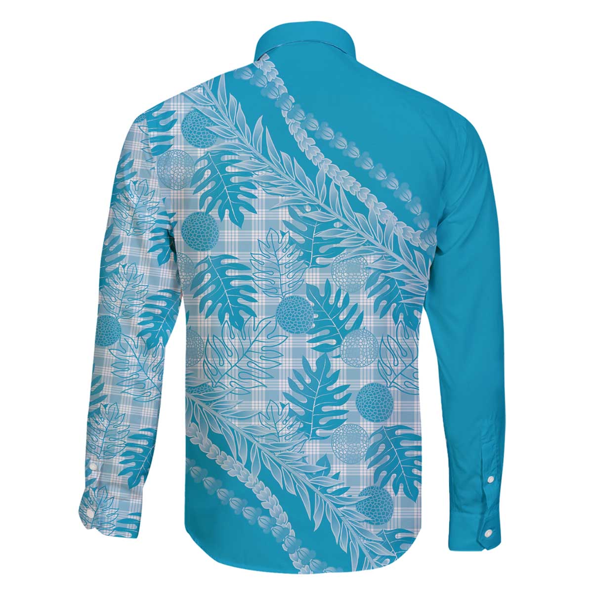 Hawaii Breadfruit Palaka Family Matching Off The Shoulder Long Sleeve Dress and Hawaiian Shirt Polu Maile Lei - Polynesian Pride