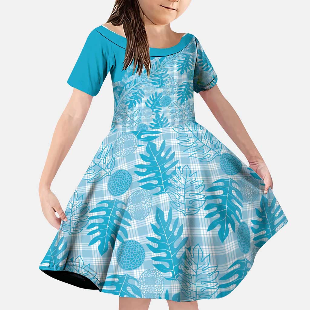Hawaii Breadfruit Palaka Family Matching Puletasi and Hawaiian Shirt Polu Maile Lei LT9 Daughter's Dress Blue - Polynesian Pride