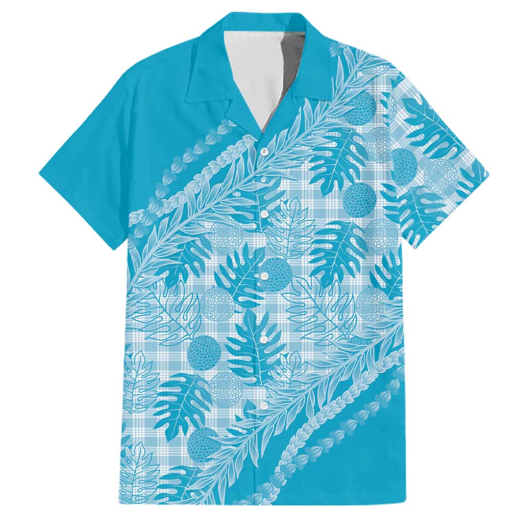 Hawaii Breadfruit Palaka Family Matching Puletasi and Hawaiian Shirt Polu Maile Lei LT9 Dad's Shirt - Short Sleeve Blue - Polynesian Pride