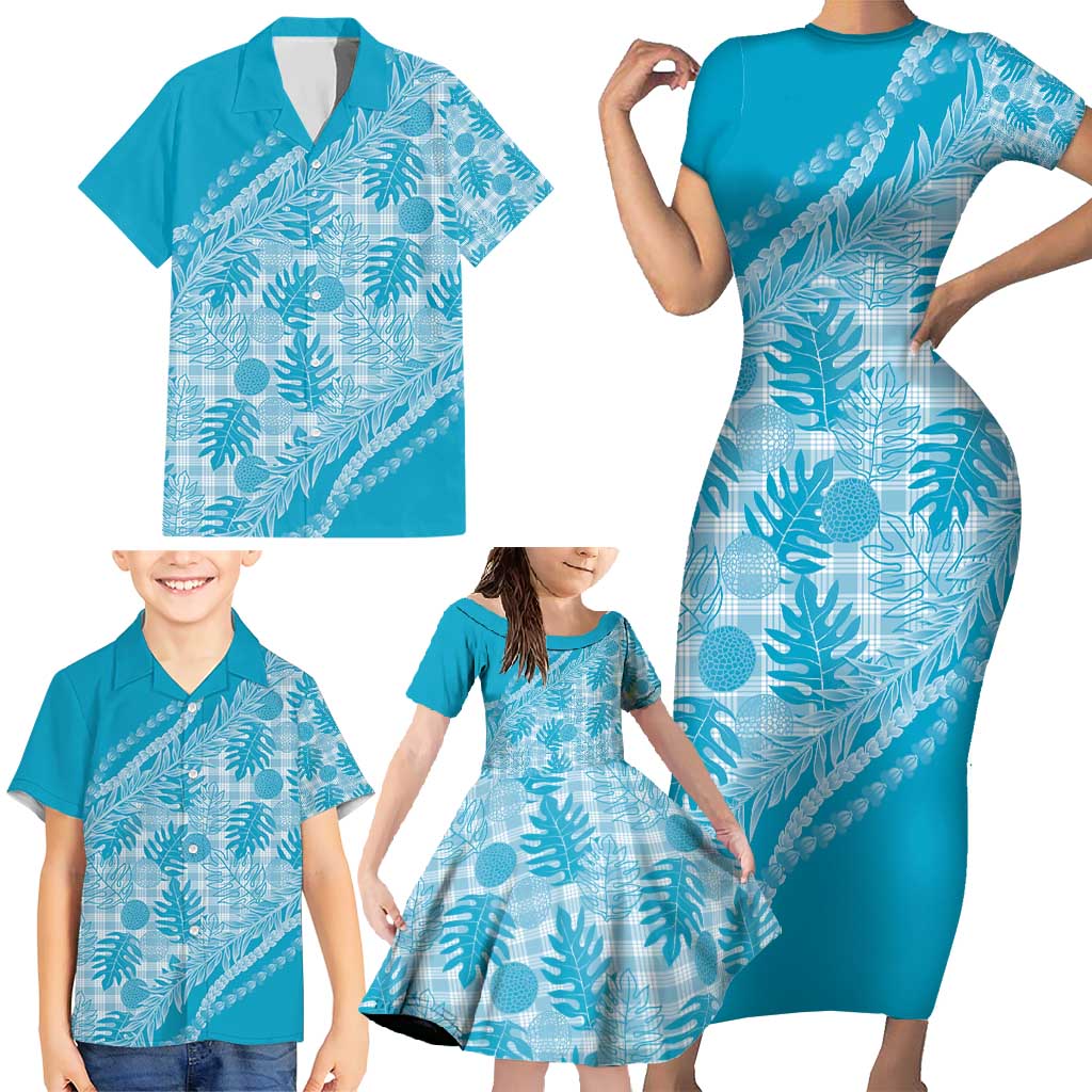 Hawaii Breadfruit Palaka Family Matching Short Sleeve Bodycon Dress and Hawaiian Shirt Polu Maile Lei - Polynesian Pride