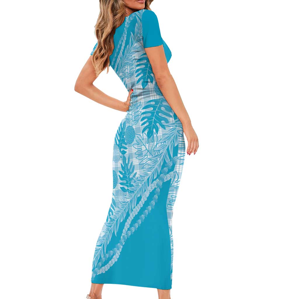 Hawaii Breadfruit Palaka Family Matching Short Sleeve Bodycon Dress and Hawaiian Shirt Polu Maile Lei - Polynesian Pride