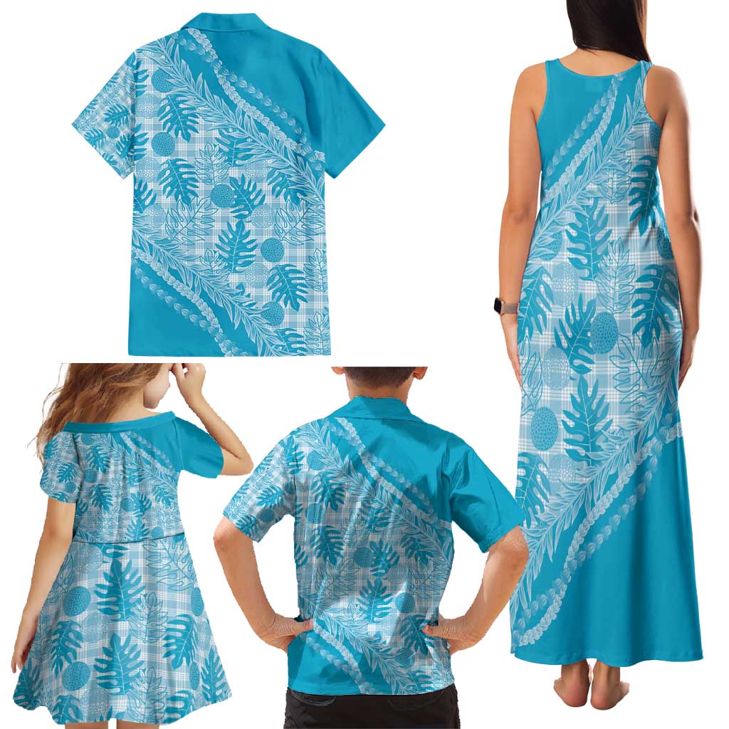 Hawaii Breadfruit Palaka Family Matching Tank Maxi Dress and Hawaiian Shirt Polu Maile Lei - Polynesian Pride