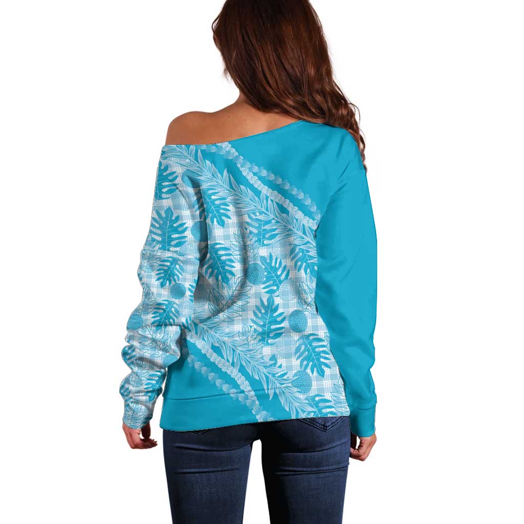 Hawaii Breadfruit Palaka Off Shoulder Sweater Polu Maile Lei LT9 - Polynesian Pride