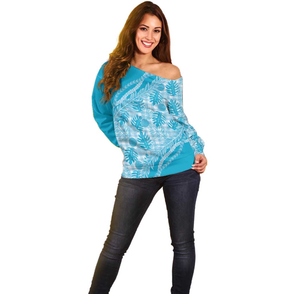 Hawaii Breadfruit Palaka Off Shoulder Sweater Polu Maile Lei LT9 - Polynesian Pride