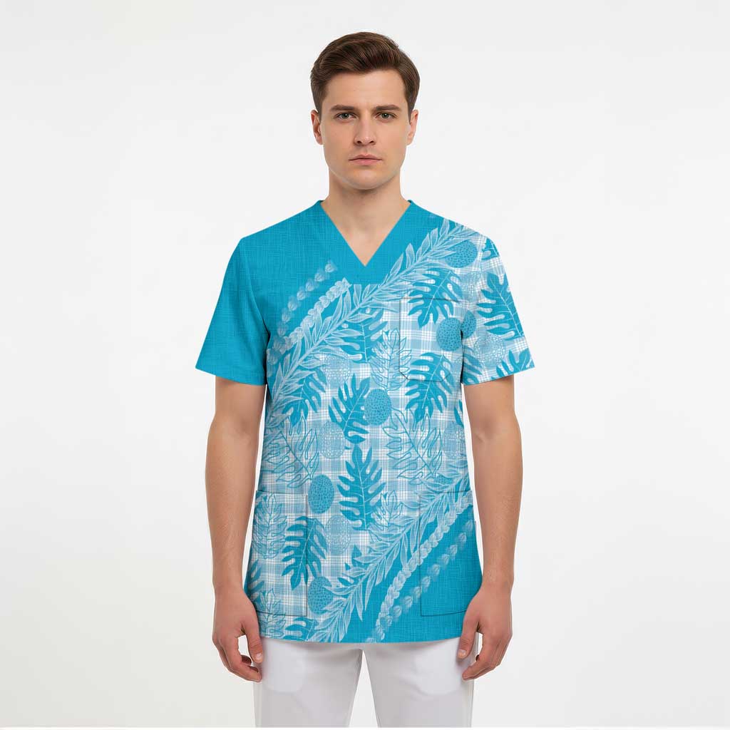 Hawaii Breadfruit Palaka Scrub Top Polu Maile Lei - Polynesian Pride