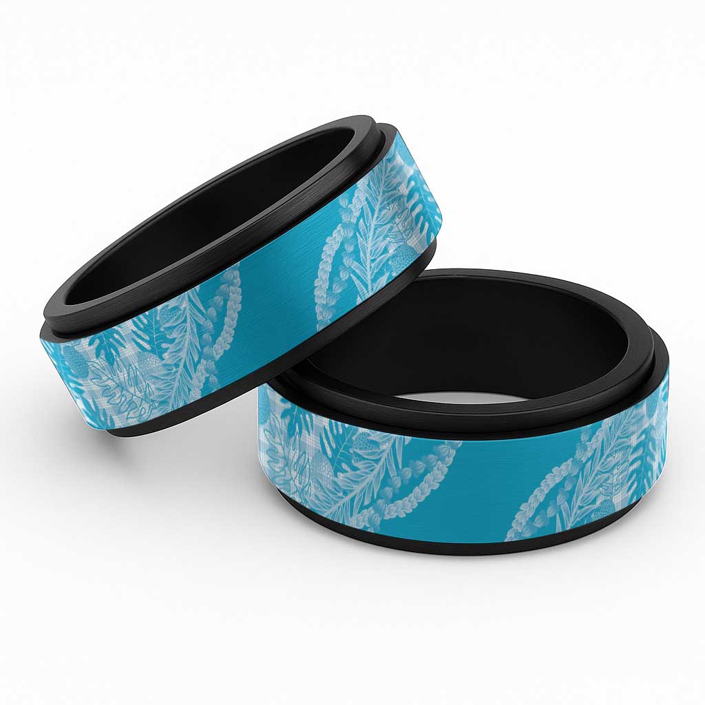 Hawaii Breadfruit Palaka Spinner Ring Polu Maile Lei LT9 Black Blue - Polynesian Pride