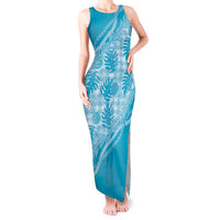 Hawaii Breadfruit Palaka Tank Maxi Dress Polu Maile Lei LT9 Women Blue - Polynesian Pride