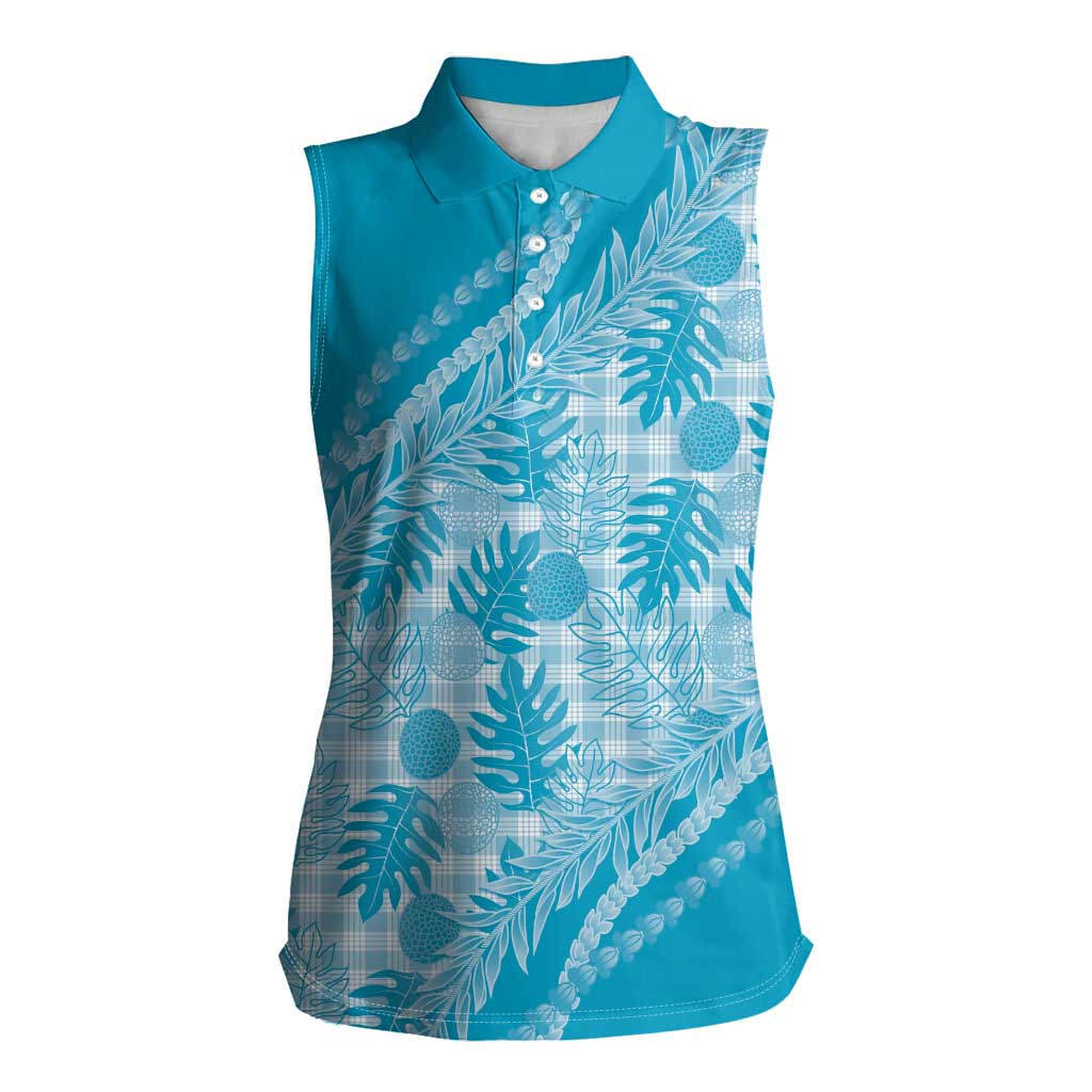 Hawaii Breadfruit Palaka Women Sleeveless Polo Shirt Polu Maile Lei - Polynesian Pride