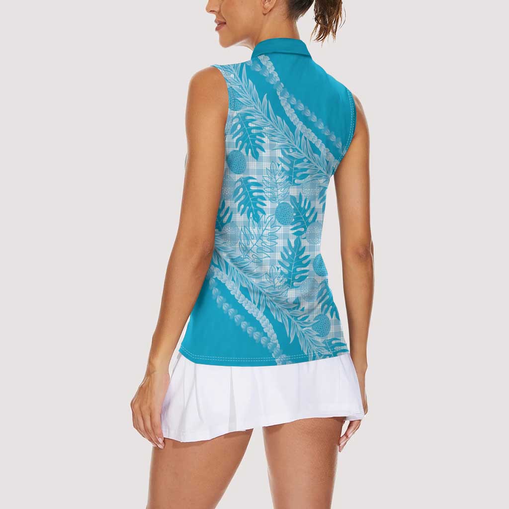 Hawaii Breadfruit Palaka Women Sleeveless Polo Shirt Polu Maile Lei - Polynesian Pride