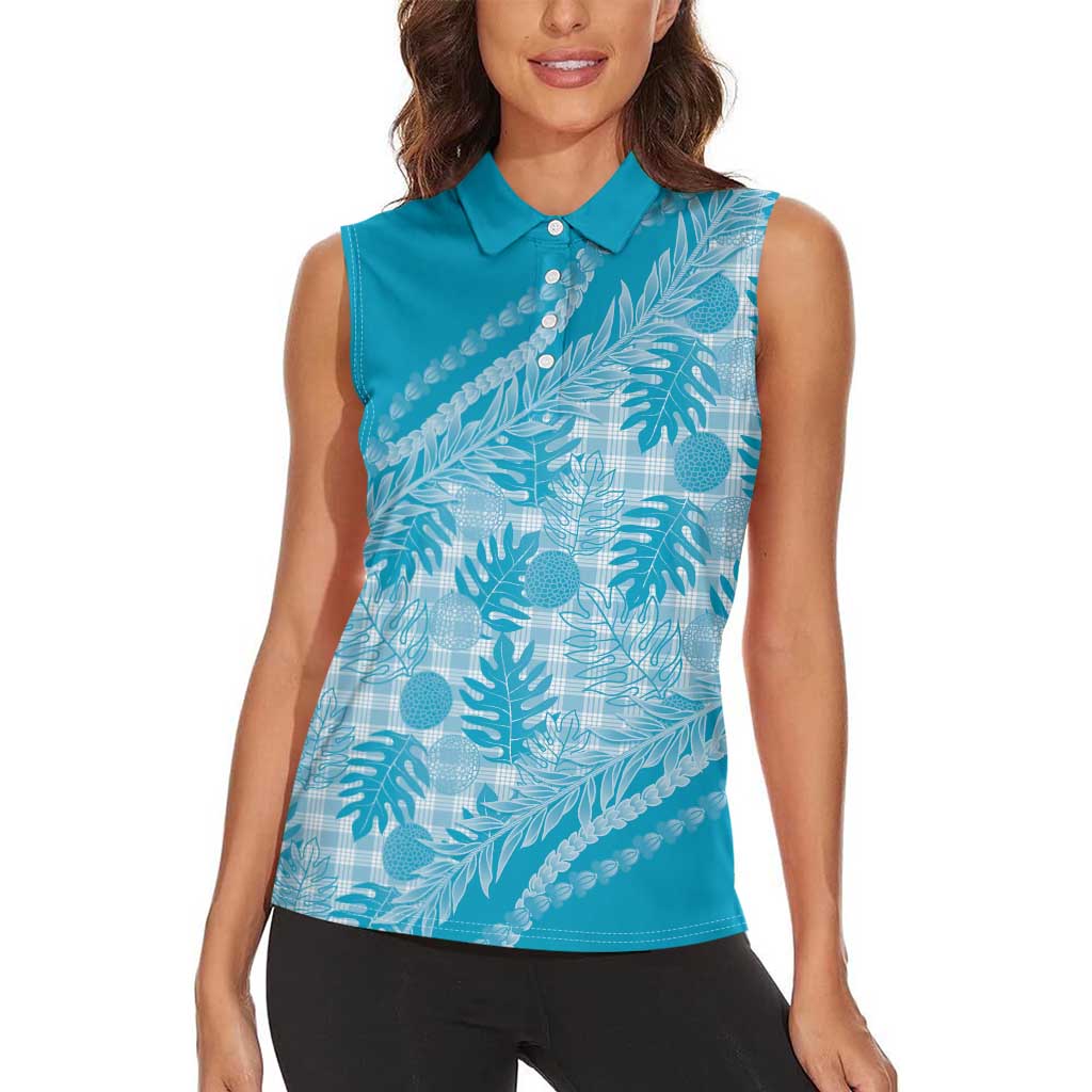 Hawaii Breadfruit Palaka Women Sleeveless Polo Shirt Polu Maile Lei - Polynesian Pride