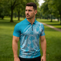 Hawaii Breadfruit Palaka Zipper Polo Shirt Polu Maile Lei - Polynesian Pride