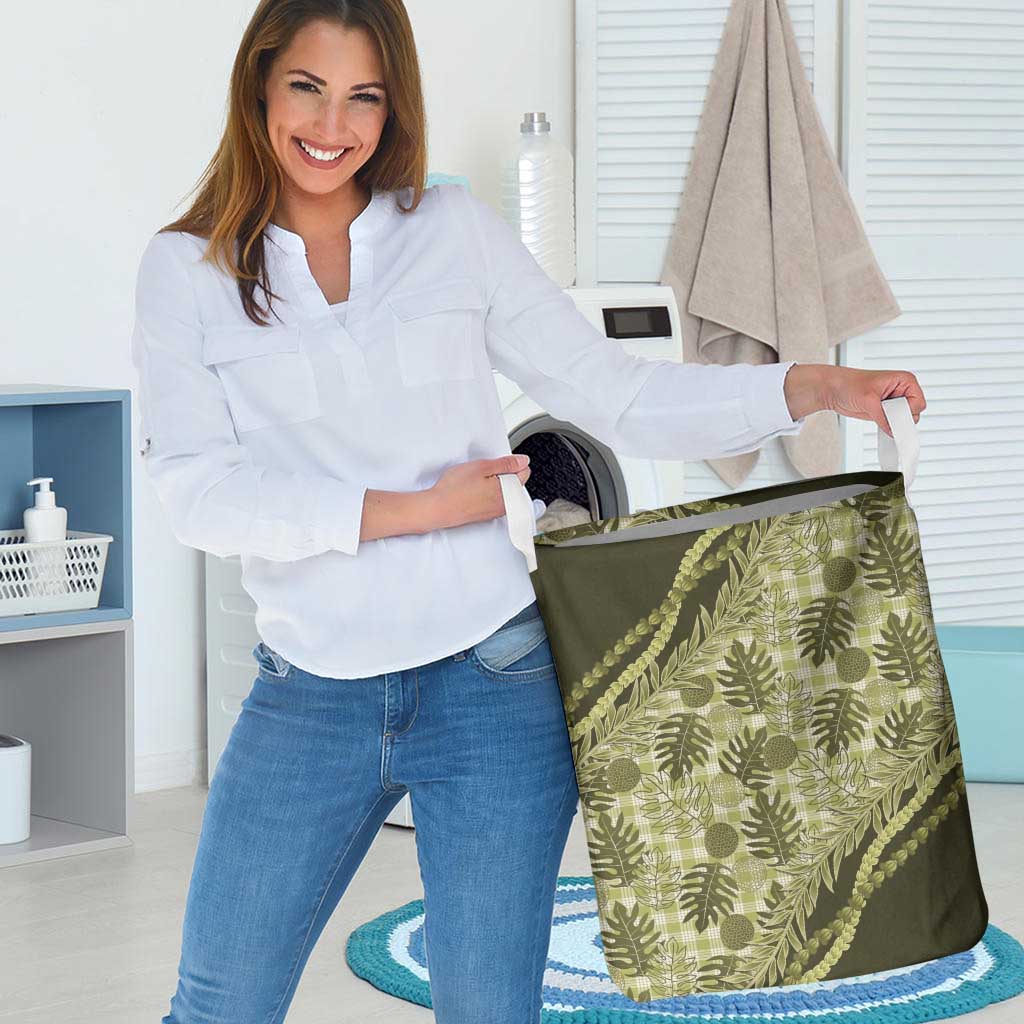 Hawaii Breadfruit Palaka Laundry Basket Omaomao Maile Lei - Polynesian Pride