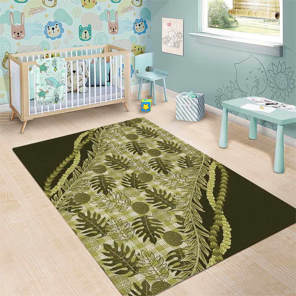 Hawaii Breadfruit Palaka Area Rug Omaomao Maile Lei - Polynesian Pride