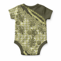 Hawaii Breadfruit Palaka Baby Onesie Omaomao Maile Lei