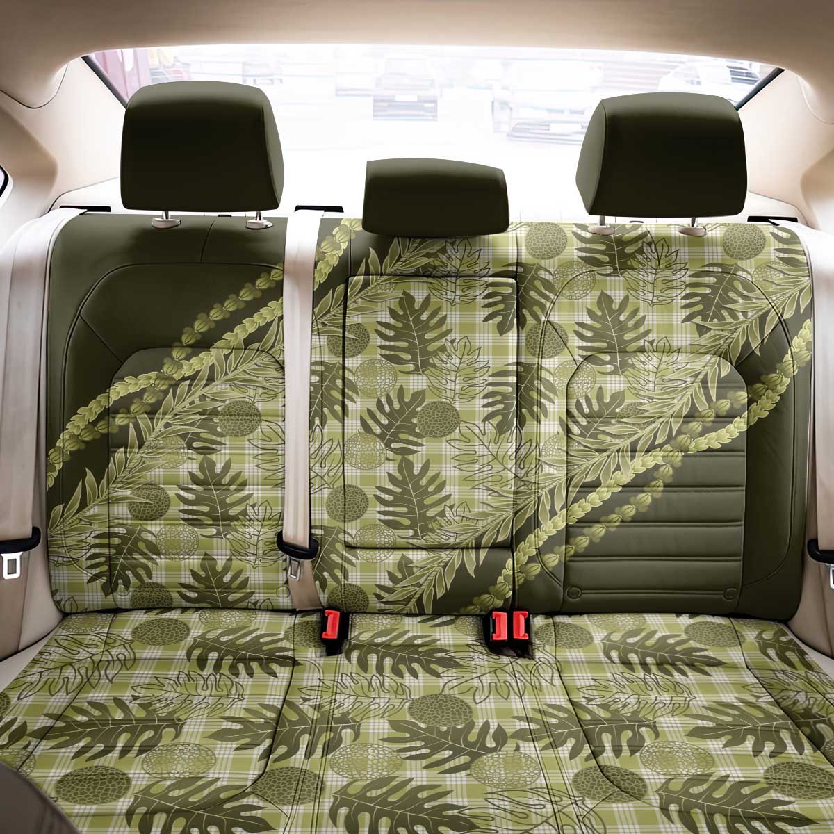 Hawaii Breadfruit Palaka Back Car Seat Cover Omaomao Maile Lei - Polynesian Pride