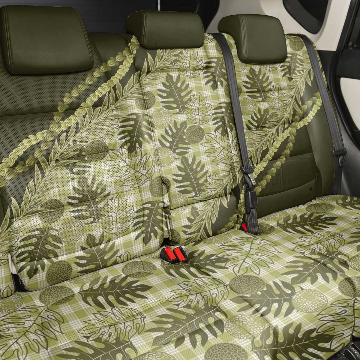 Hawaii Breadfruit Palaka Back Car Seat Cover Omaomao Maile Lei - Polynesian Pride