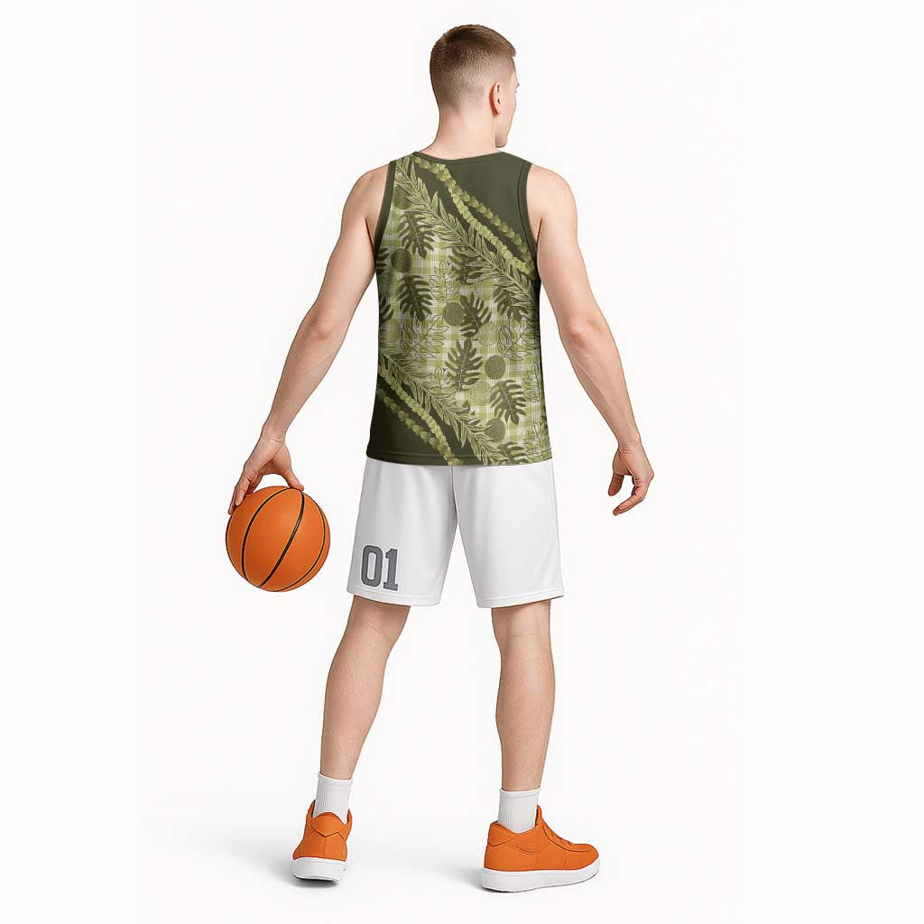 Hawaii Breadfruit Palaka Basketball Jersey Omaomao Maile Lei - Polynesian Pride