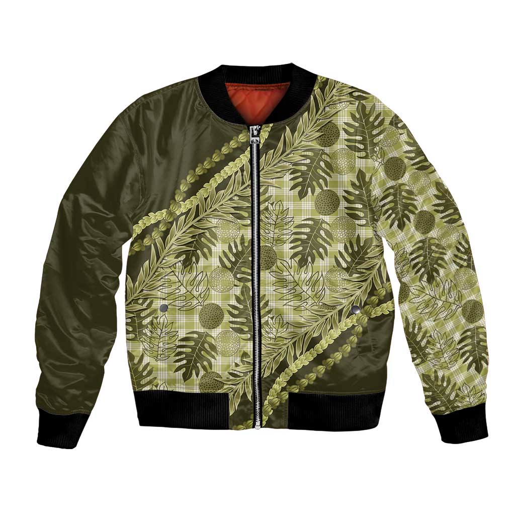 Hawaii Breadfruit Palaka Bomber Jacket Omaomao Maile Lei - Polynesian Pride