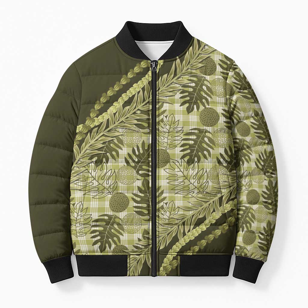 Hawaii Breadfruit Palaka Bomber Puffer Jacket Omaomao Maile Lei - Polynesian Pride