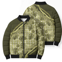 Hawaii Breadfruit Palaka Bomber Puffer Jacket Omaomao Maile Lei - Polynesian Pride