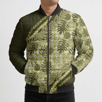 Hawaii Breadfruit Palaka Bomber Puffer Jacket Omaomao Maile Lei - Polynesian Pride
