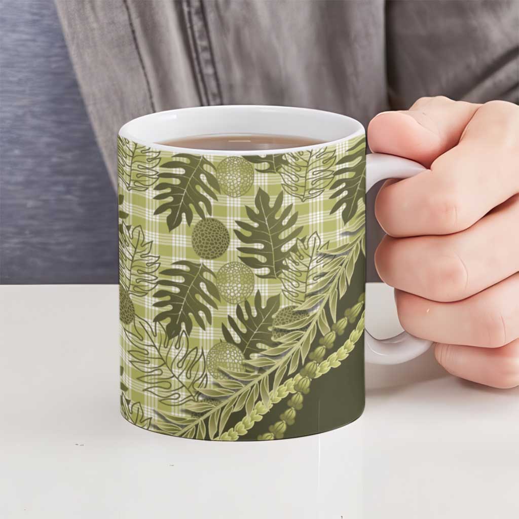 Hawaii Breadfruit Palaka Ceramic Mug Omaomao Maile Lei - Polynesian Pride