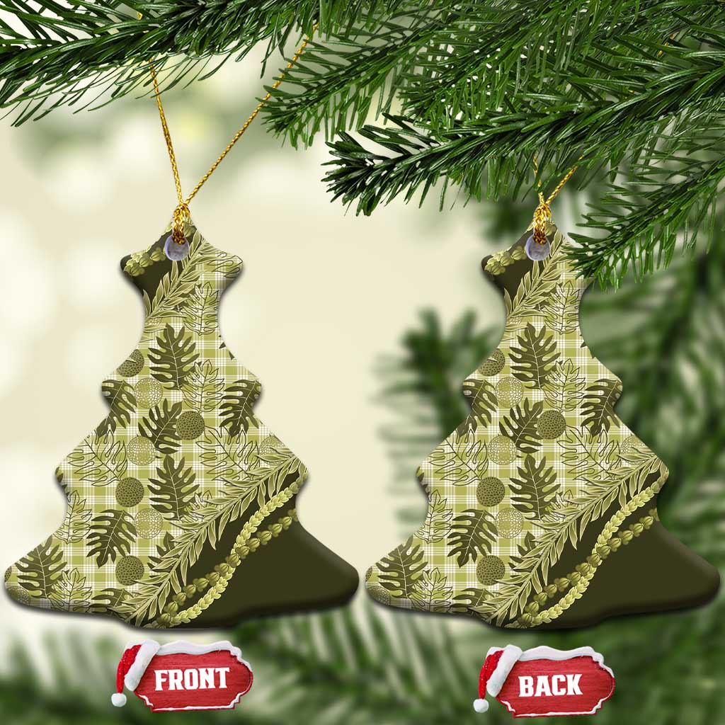 Hawaii Breadfruit Palaka Ceramic Ornament Omaomao Maile Lei - Polynesian Pride