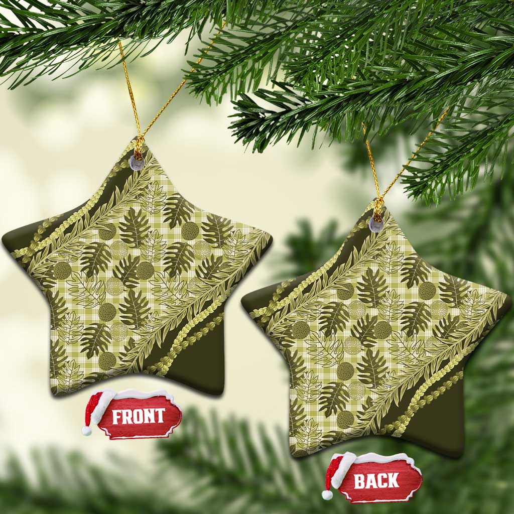 Hawaii Breadfruit Palaka Ceramic Ornament Omaomao Maile Lei - Polynesian Pride