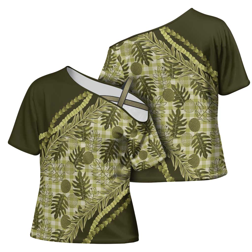Hawaii Breadfruit Palaka Cross Shoulder Shirt Omaomao Maile Lei - Polynesian Pride