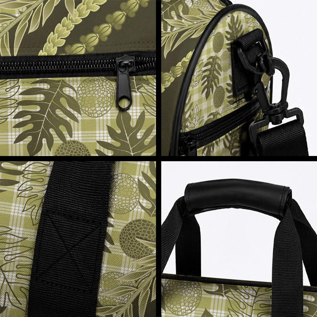 Hawaii Breadfruit Palaka Duffle Bag Omaomao Maile Lei