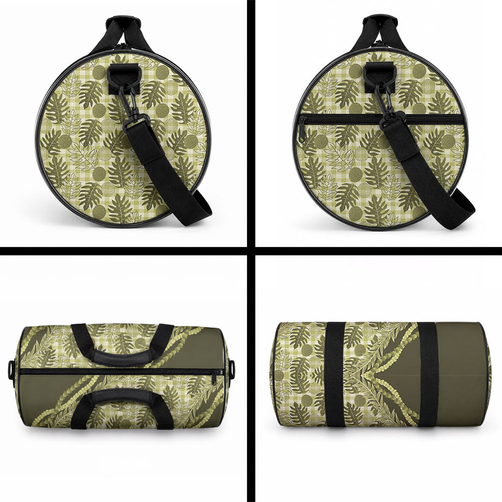 Hawaii Breadfruit Palaka Duffle Bag Omaomao Maile Lei