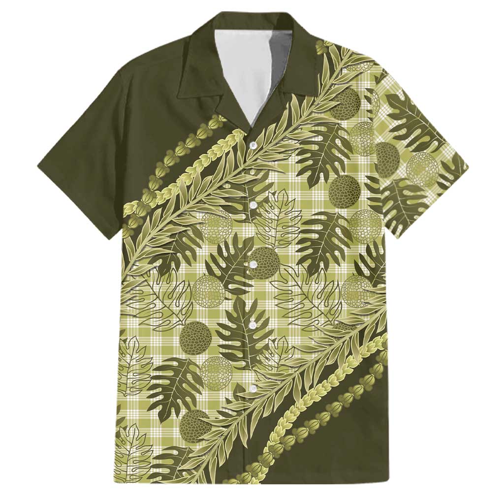 Hawaii Breadfruit Palaka Family Matching Puletasi and Hawaiian Shirt Omaomao Maile Lei LT9 Dad's Shirt - Short Sleeve Green - Polynesian Pride