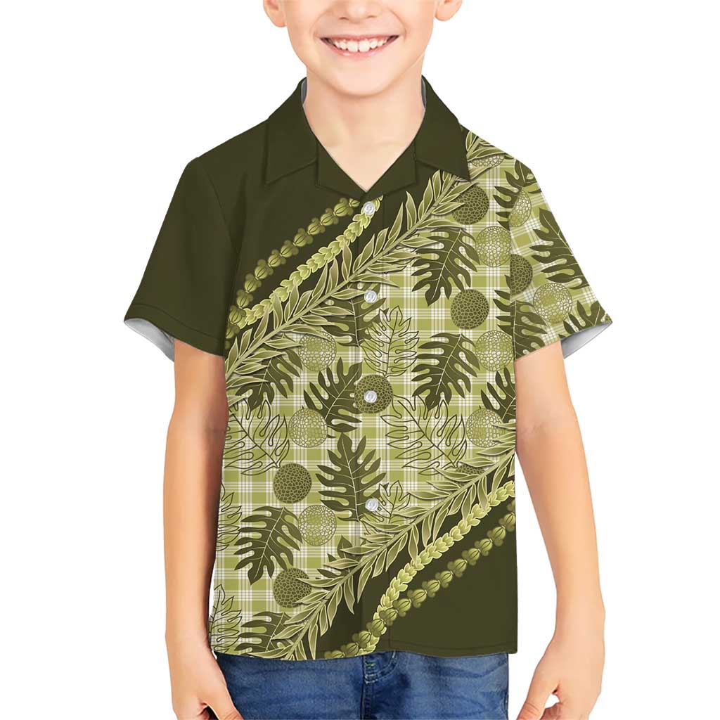 Hawaii Breadfruit Palaka Family Matching Puletasi and Hawaiian Shirt Omaomao Maile Lei LT9 Son's Shirt Green - Polynesian Pride