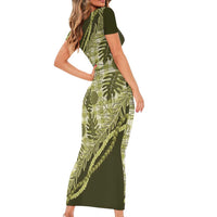 Hawaii Breadfruit Palaka Family Matching Short Sleeve Bodycon Dress and Hawaiian Shirt Omaomao Maile Lei - Polynesian Pride