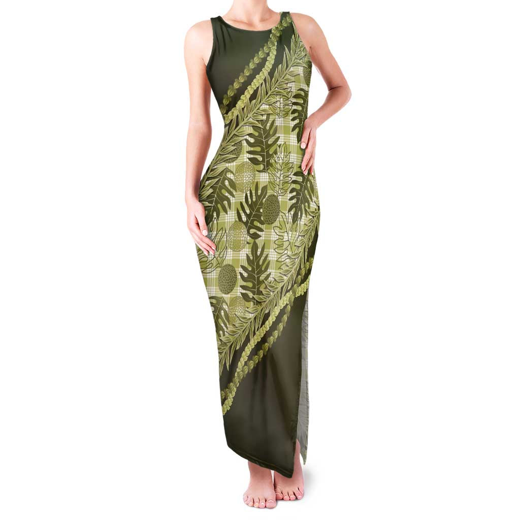 Hawaii Breadfruit Palaka Family Matching Tank Maxi Dress and Hawaiian Shirt Omaomao Maile Lei - Polynesian Pride