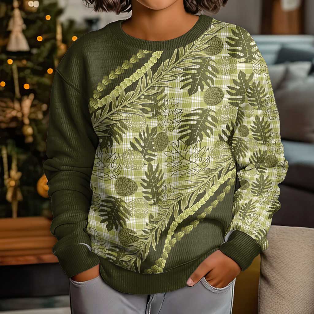 Hawaii Breadfruit Palaka Kid Ugly Christmas Sweater Omaomao Maile Lei - Polynesian Pride