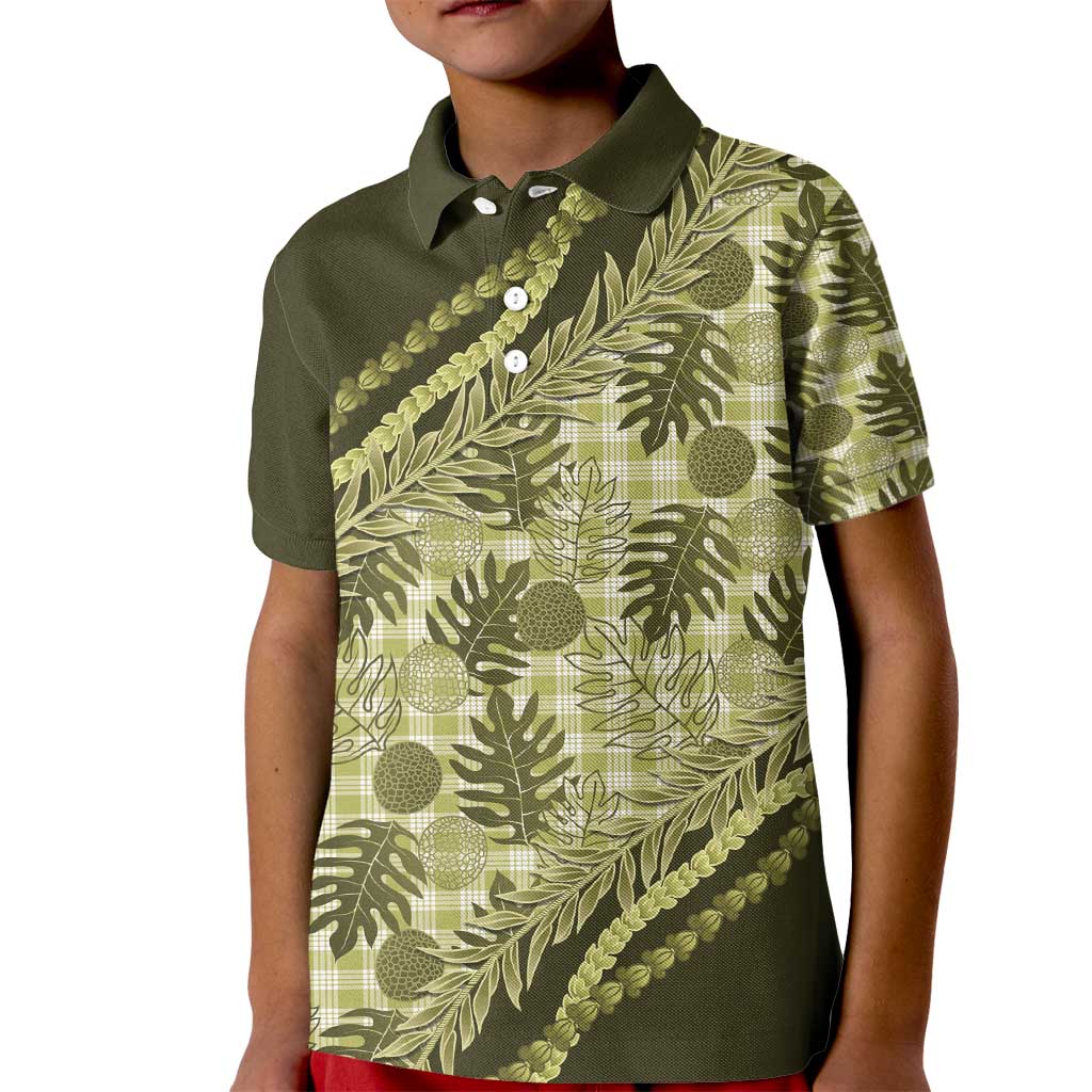 Hawaii Breadfruit Palaka Kid Polo Shirt Omaomao Maile Lei - Polynesian Pride