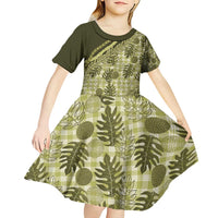 Hawaii Breadfruit Palaka Kid Short Sleeve Dress Omaomao Maile Lei - Polynesian Pride