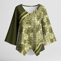 Hawaii Breadfruit Palaka Kimono Sleeve Blouse Omaomao Maile Lei - Polynesian Pride