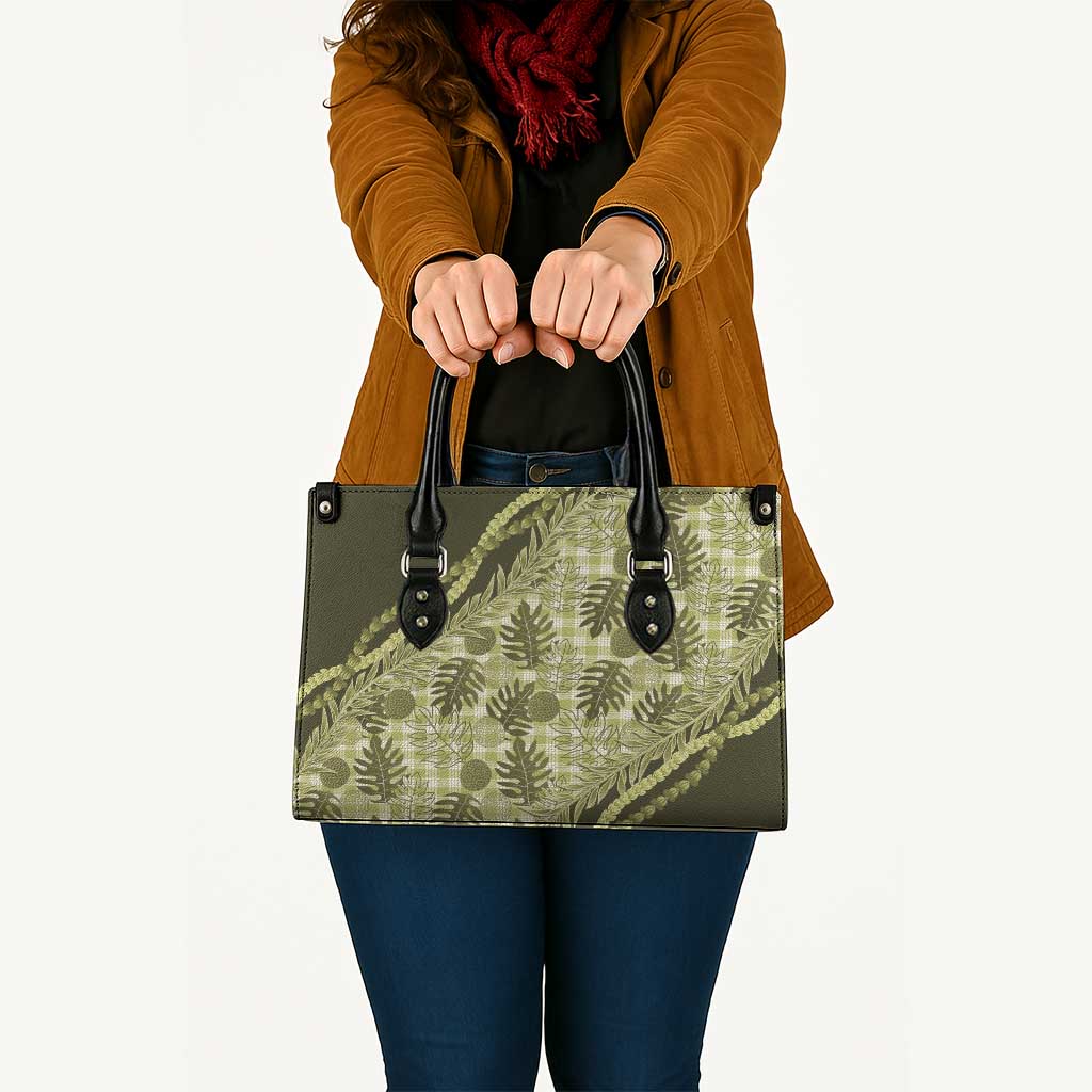 Hawaii Breadfruit Palaka Leather Bag Omaomao Maile Lei - Polynesian Pride