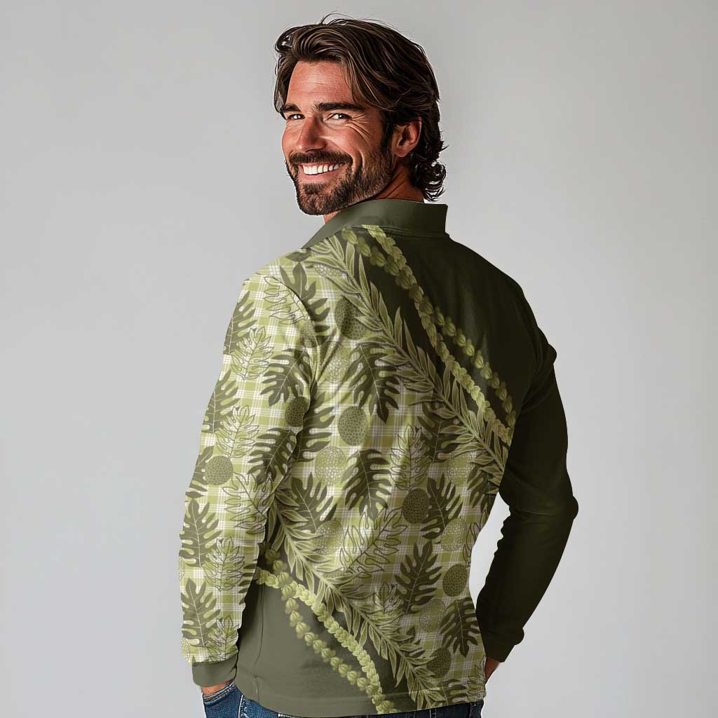 Hawaii Breadfruit Palaka Long Sleeve Polo Shirt Omaomao Maile Lei - Polynesian Pride